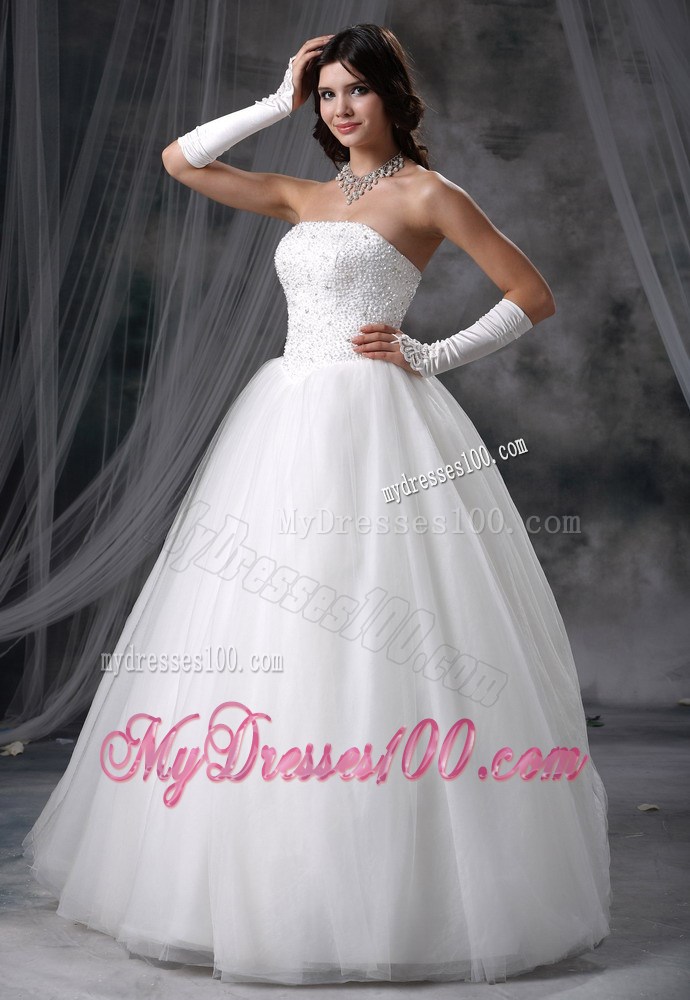 Beaded Bodice Tulle Ball Gown Floor-length Bridal Gown Lace-up