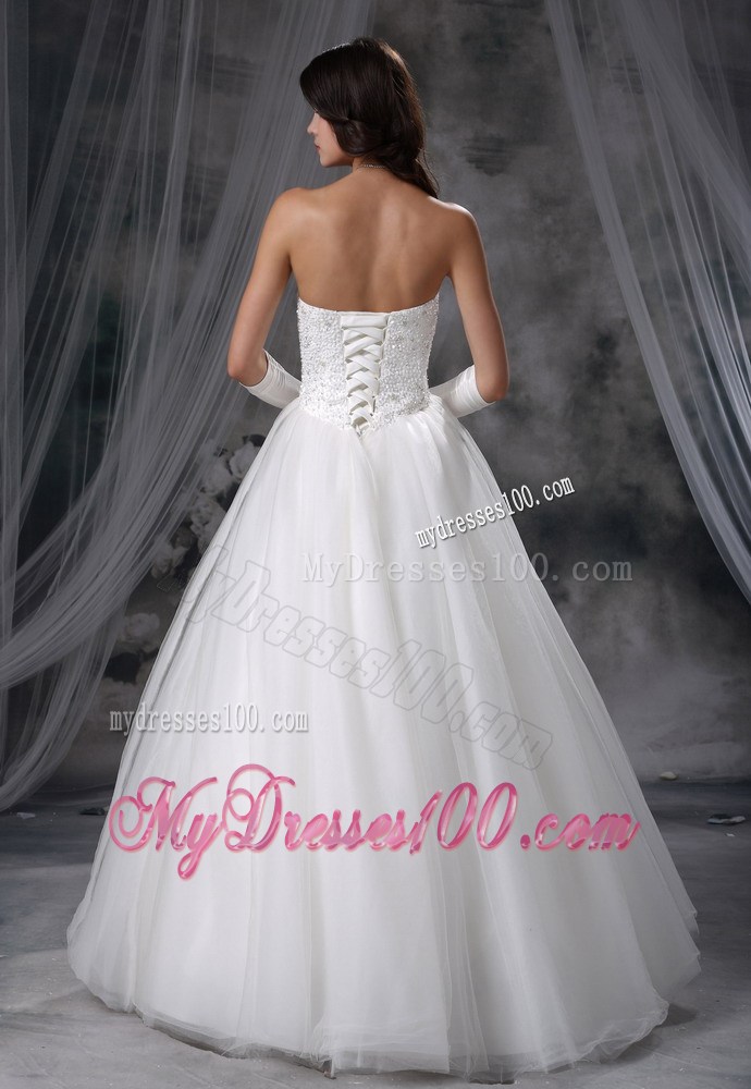 Beaded Bodice Tulle Ball Gown Floor-length Bridal Gown Lace-up