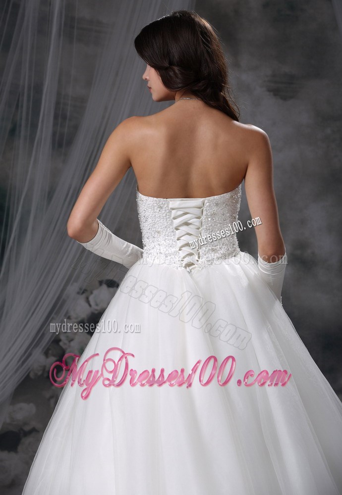 Beaded Bodice Tulle Ball Gown Floor-length Bridal Gown Lace-up