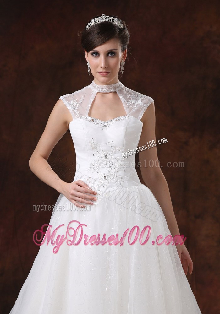 Hollow Out High Neck Beading Court Train Back Out Bridal Dresses For Lady