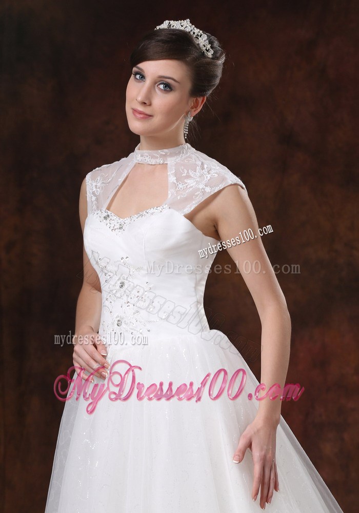 Hollow Out High Neck Beading Court Train Back Out Bridal Dresses For Lady
