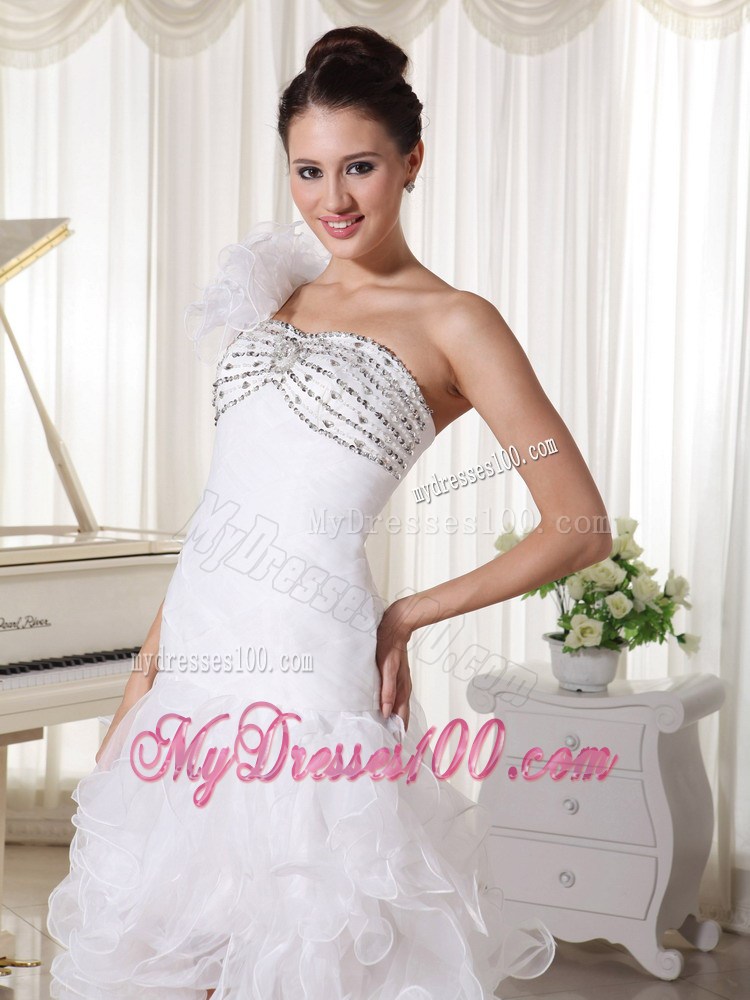 Ruffles One Shoulder High Low Beading Dresses for Wedding with Brush Train