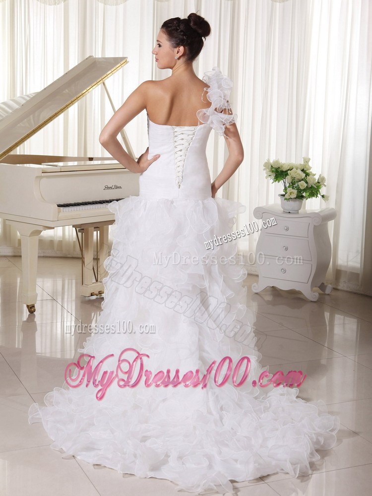 Ruffles One Shoulder High Low Beading Dresses for Wedding with Brush Train