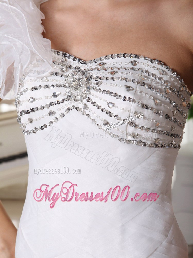 Ruffles One Shoulder High Low Beading Dresses for Wedding with Brush Train
