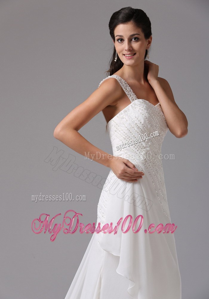 Jewelry Single Shoulder Ruching Chiffon Wedding Gowns with Court Train
