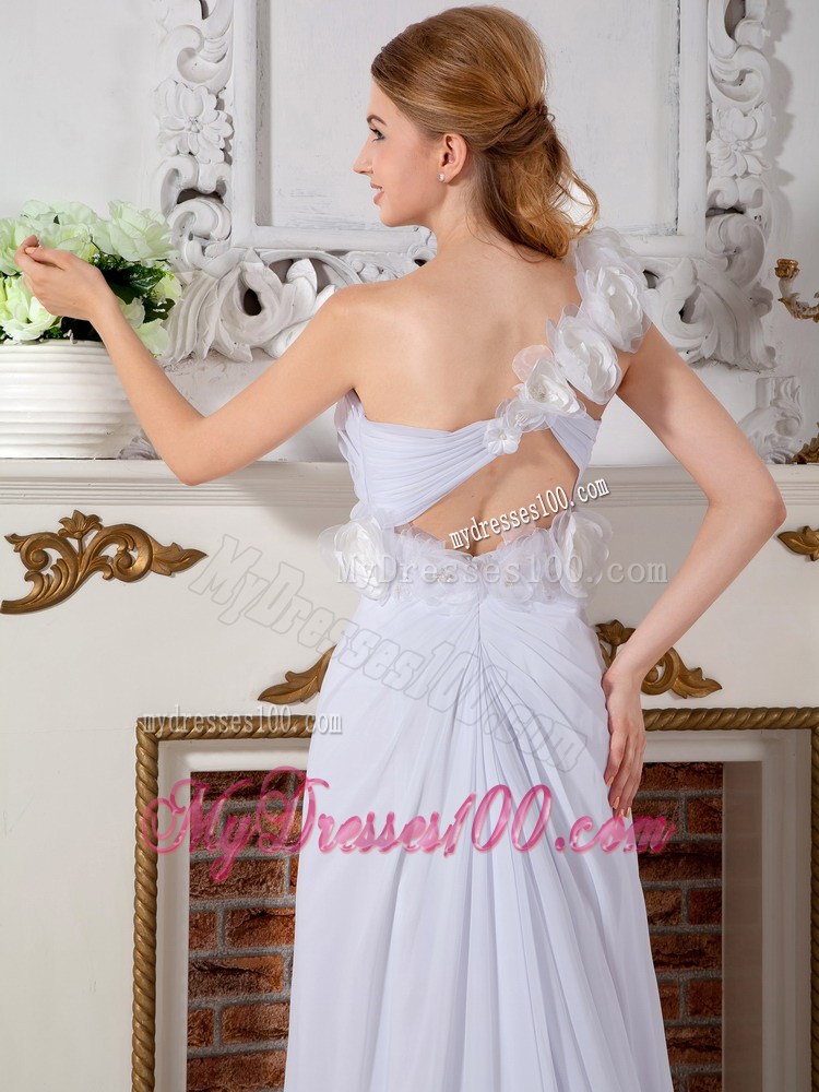 Handle Flowers Single Shoulder Back Covered Chiffon Wedding Dresses