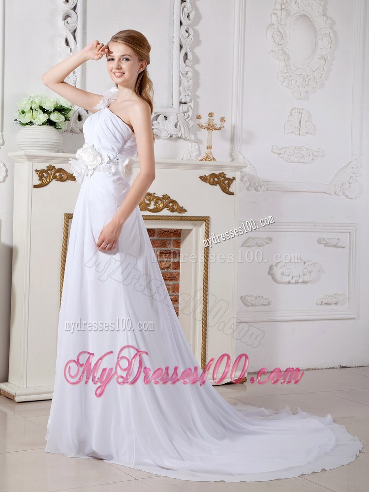 Handle Flowers Single Shoulder Back Covered Chiffon Wedding Dresses