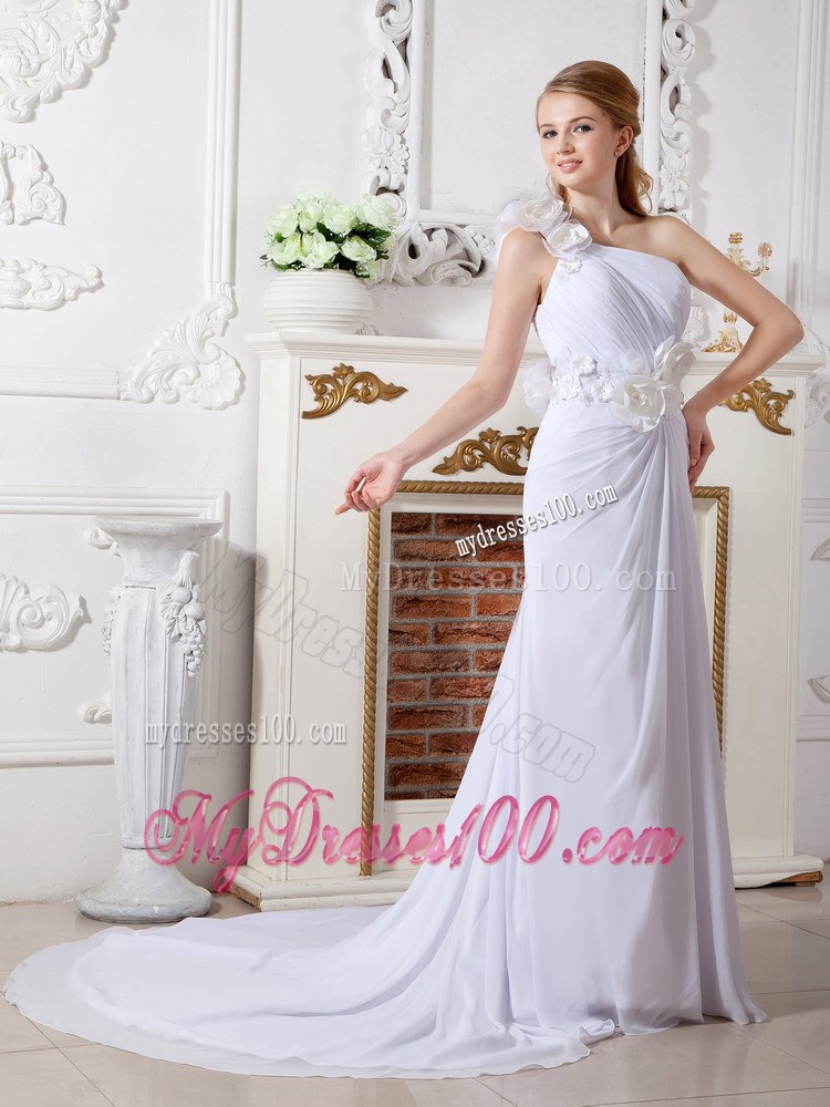 Handle Flowers Single Shoulder Back Covered Chiffon Wedding Dresses