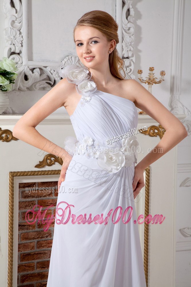 Handle Flowers Single Shoulder Back Covered Chiffon Wedding Dresses