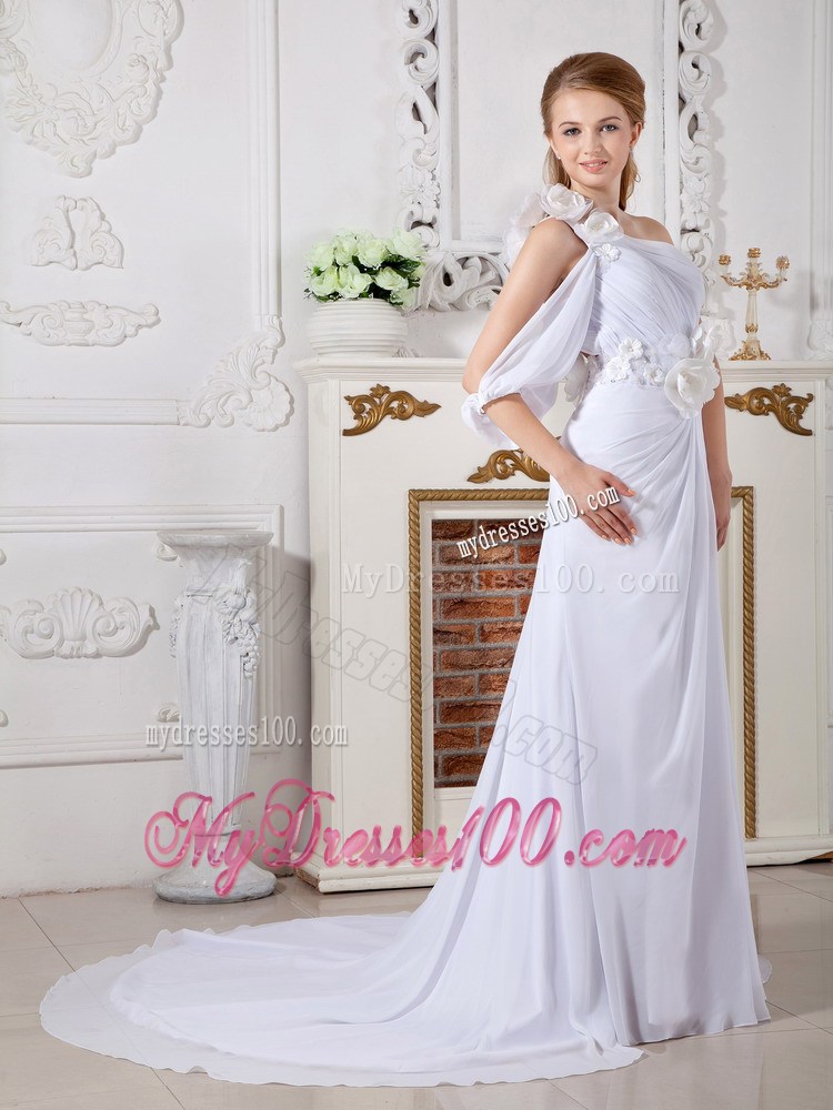 Handle Flowers Single Shoulder Back Covered Chiffon Wedding Dresses