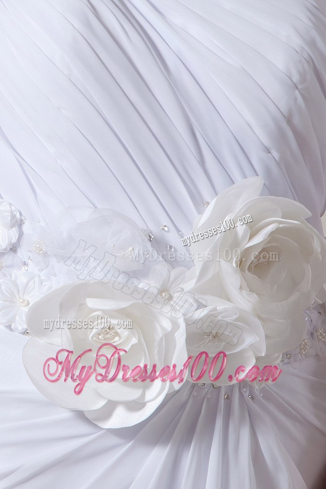 Handle Flowers Single Shoulder Back Covered Chiffon Wedding Dresses