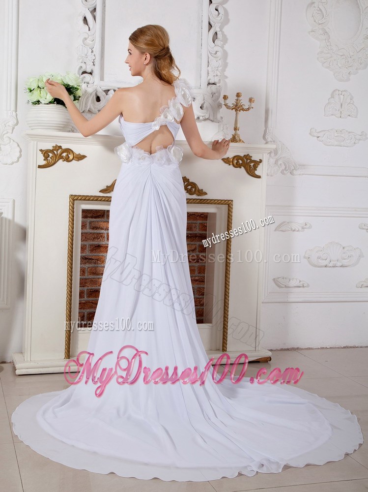 Handle Flowers Single Shoulder Back Covered Chiffon Wedding Dresses
