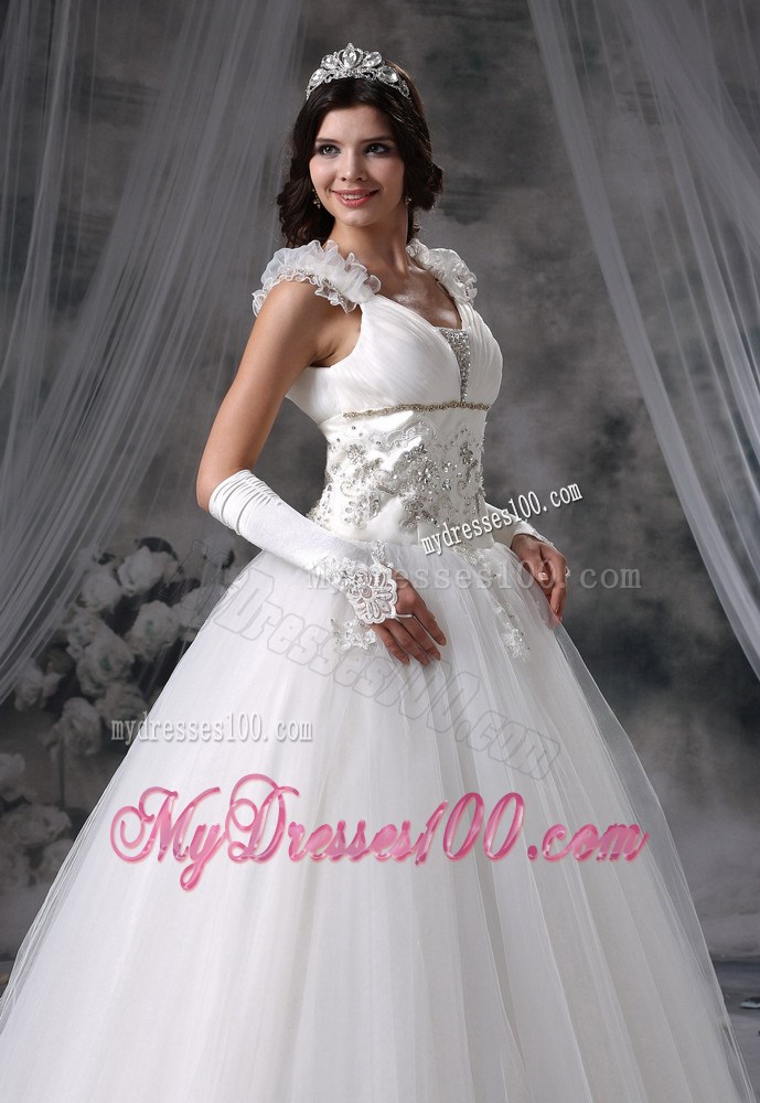 Straps Beaded and Ruched Floor-length Sleeveless Wedding Dresses