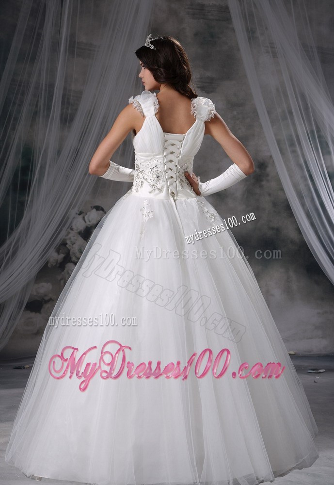 Straps Beaded and Ruched Floor-length Sleeveless Wedding Dresses