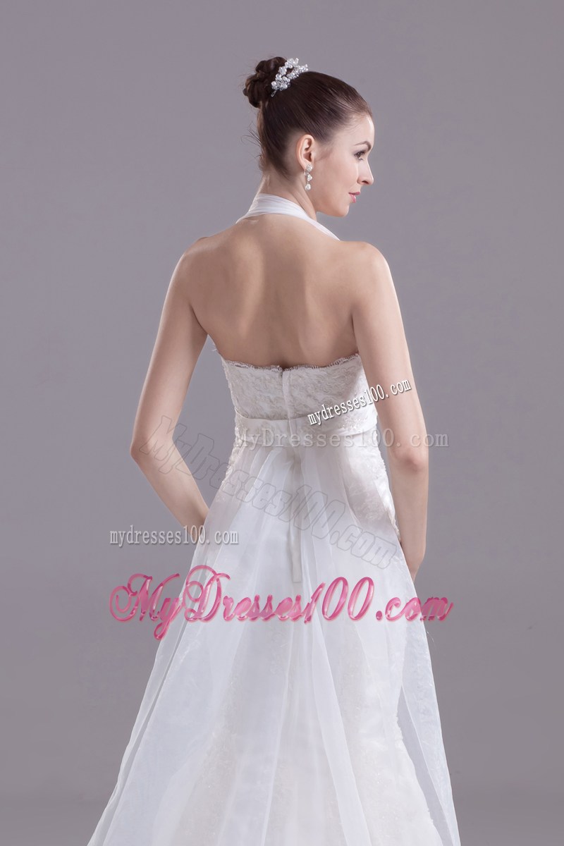 Halter Mermaid Court Train Beaded and Appliqued Wedding Dresses