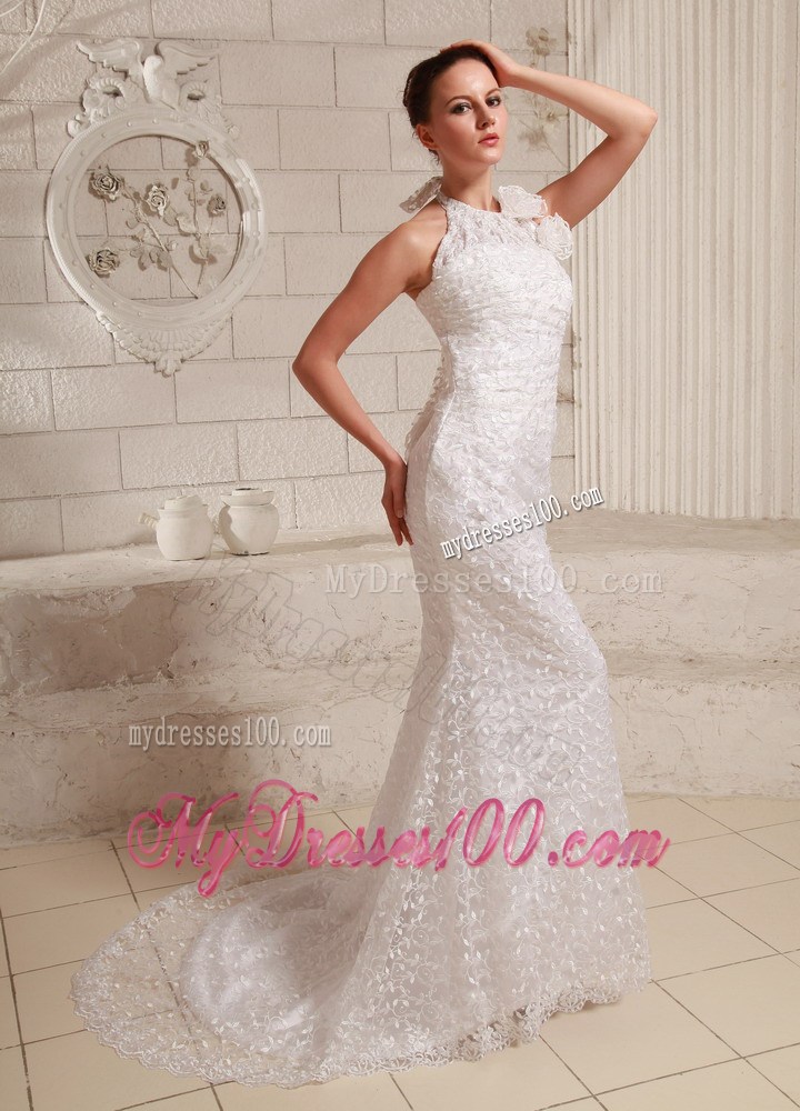 The Brand New Style Mermaid White Lace Wedding Dress Halter Top