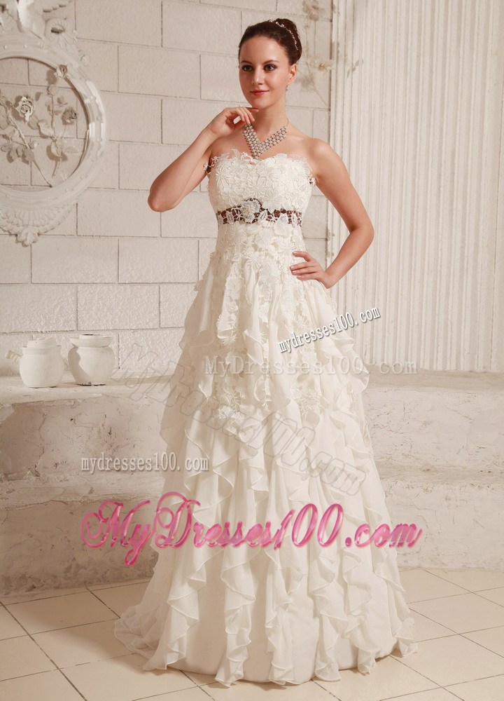 Dreamy Champagne Lace Dress for Wedding with Ruffles Brush Train