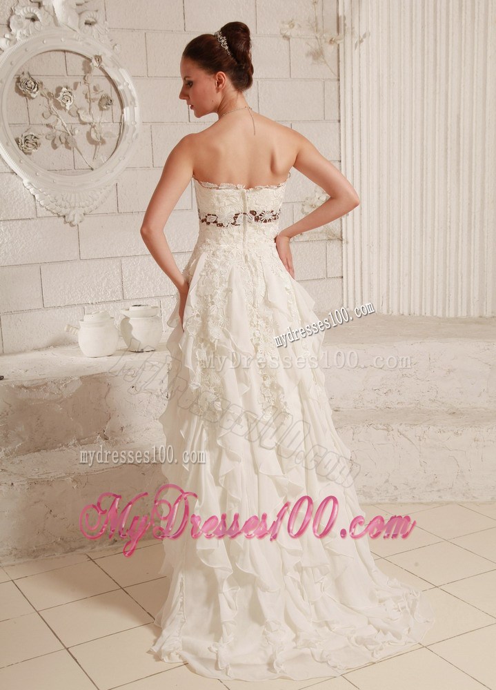 Dreamy Champagne Lace Dress for Wedding with Ruffles Brush Train