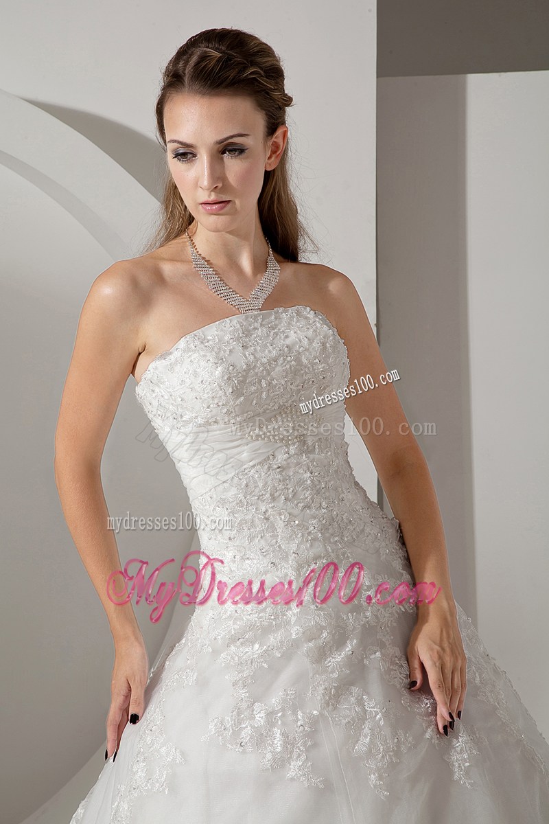 Lovely Ball Gown Strapless Court Train Appliques Wedding Gown