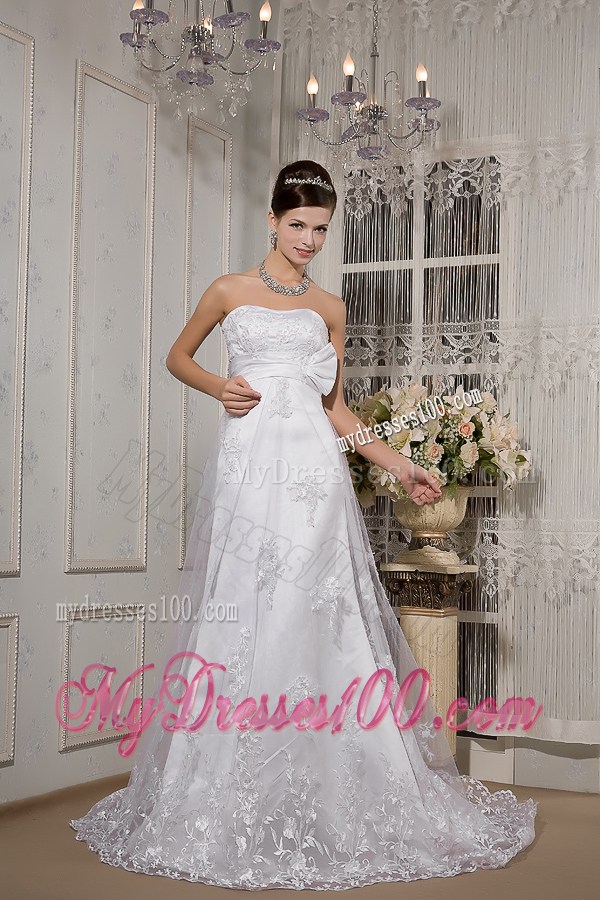Strapless Sweetheart Sash Appliques Court Train Wedding Dresses