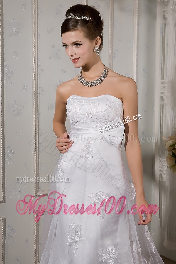 Strapless Sweetheart Sash Appliques Court Train Wedding Dresses