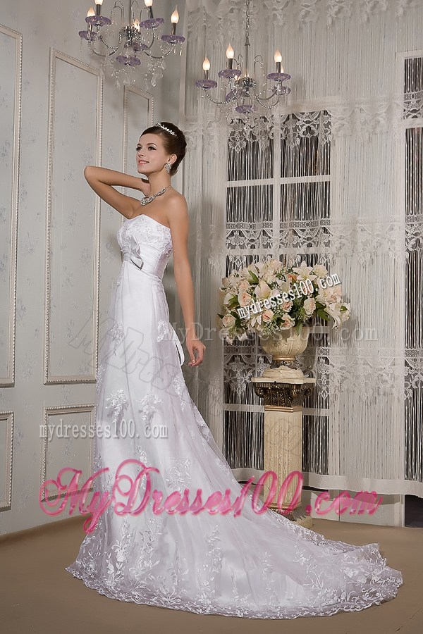 Strapless Sweetheart Sash Appliques Court Train Wedding Dresses