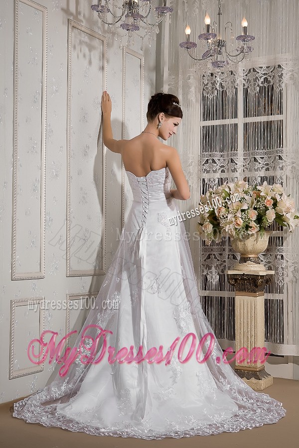 Strapless Sweetheart Sash Appliques Court Train Wedding Dresses