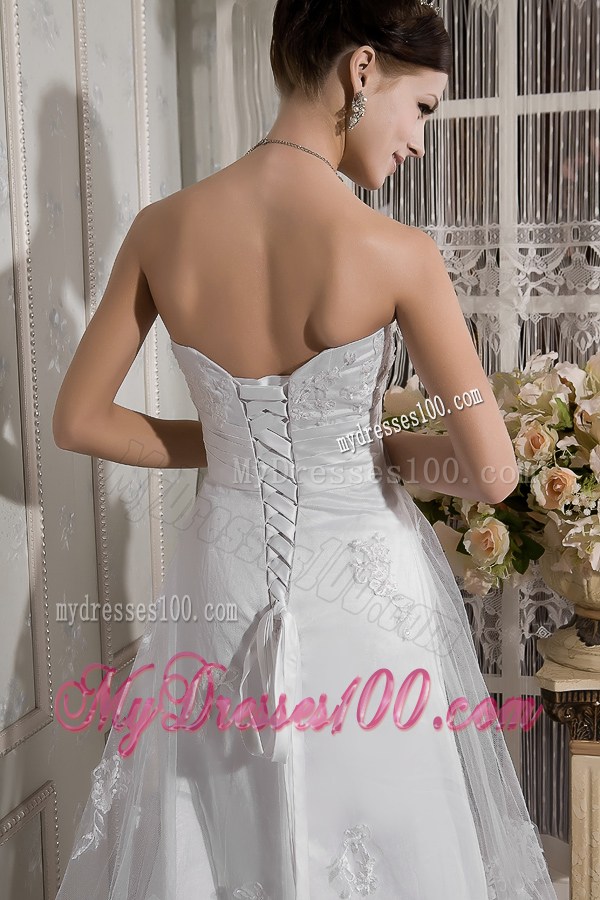 Strapless Sweetheart Sash Appliques Court Train Wedding Dresses