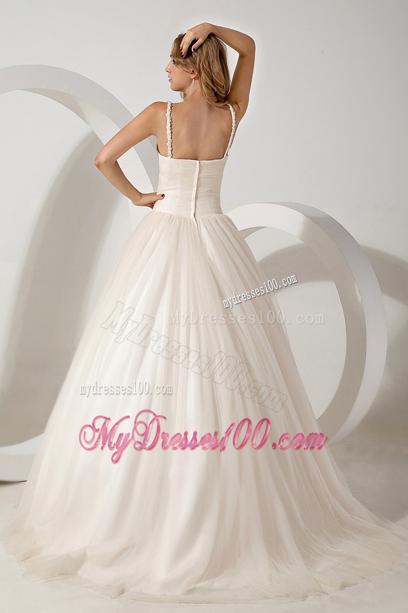 Lovely Ball Gown Brush Train Appliques Wedding Dress with Straps