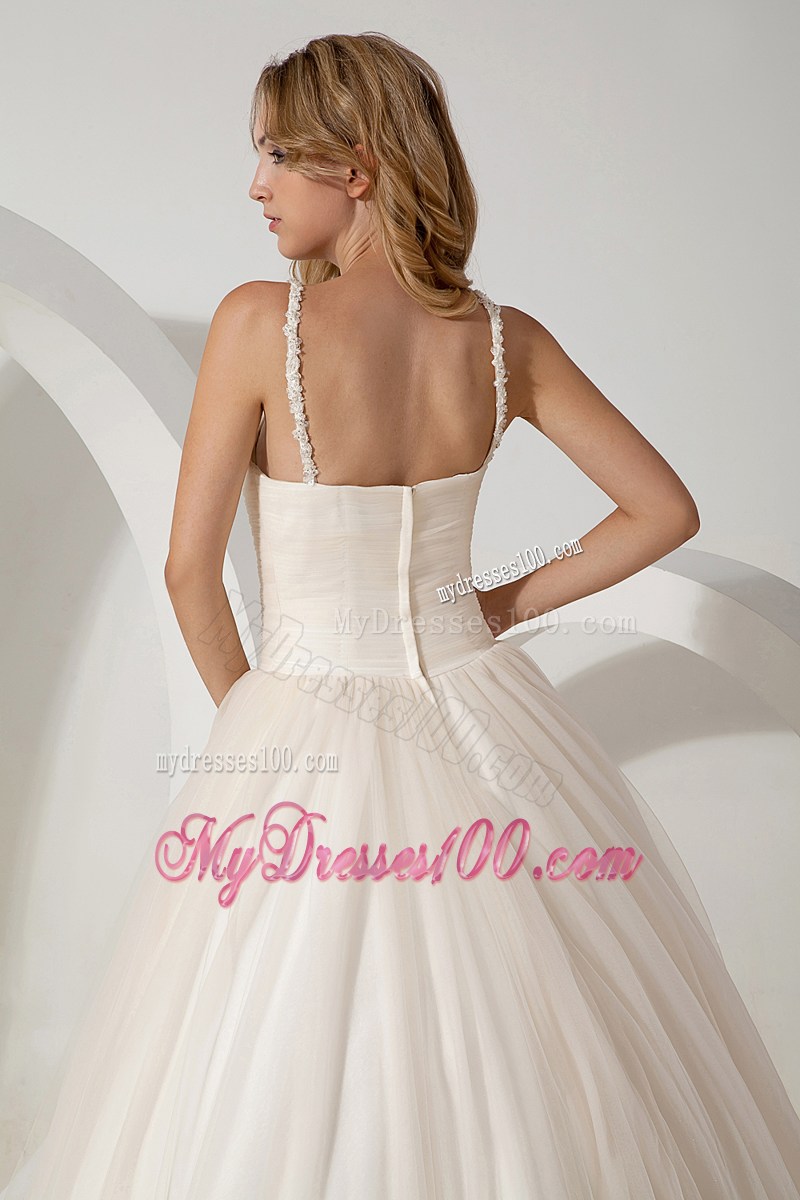 Lovely Ball Gown Brush Train Appliques Wedding Dress with Straps
