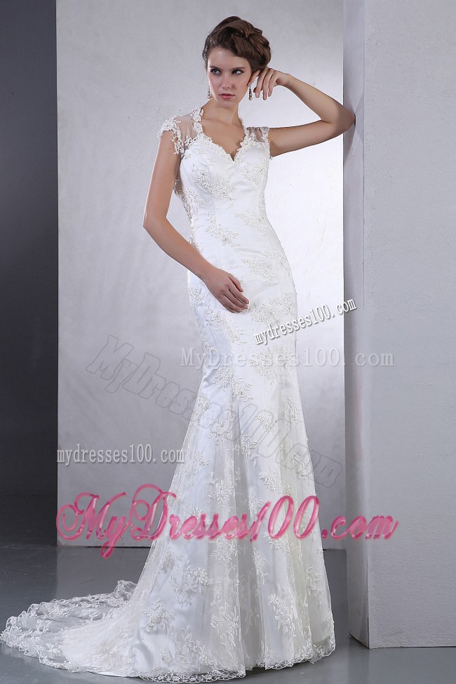 Column Sweetheart Brush Lace Wedding Dresses with the Back Cut Out