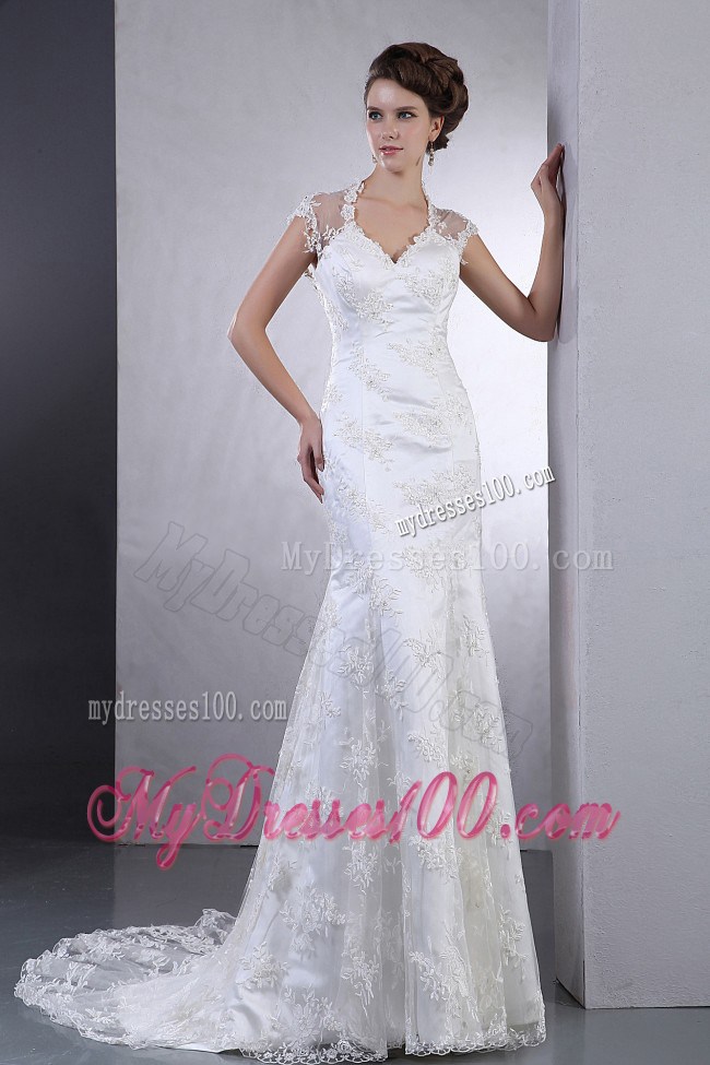 Column Sweetheart Brush Lace Wedding Dresses with the Back Cut Out