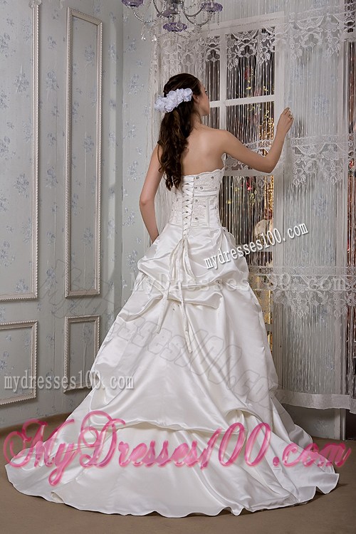 Strapless Beading Appliques Pick-ups Brush Train Dresses for Wedding