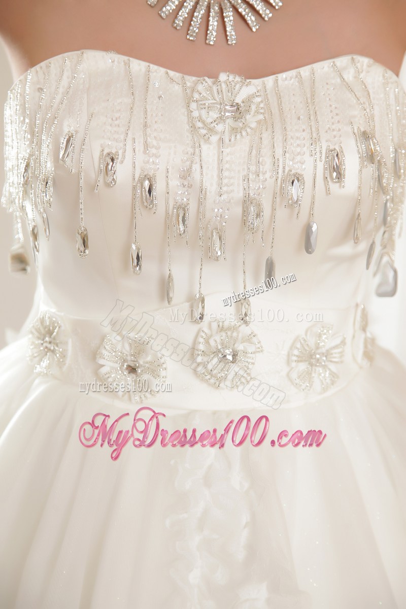 Ruche Strapless Floor Length Beaded White Wedding Gown Ruffle Layers