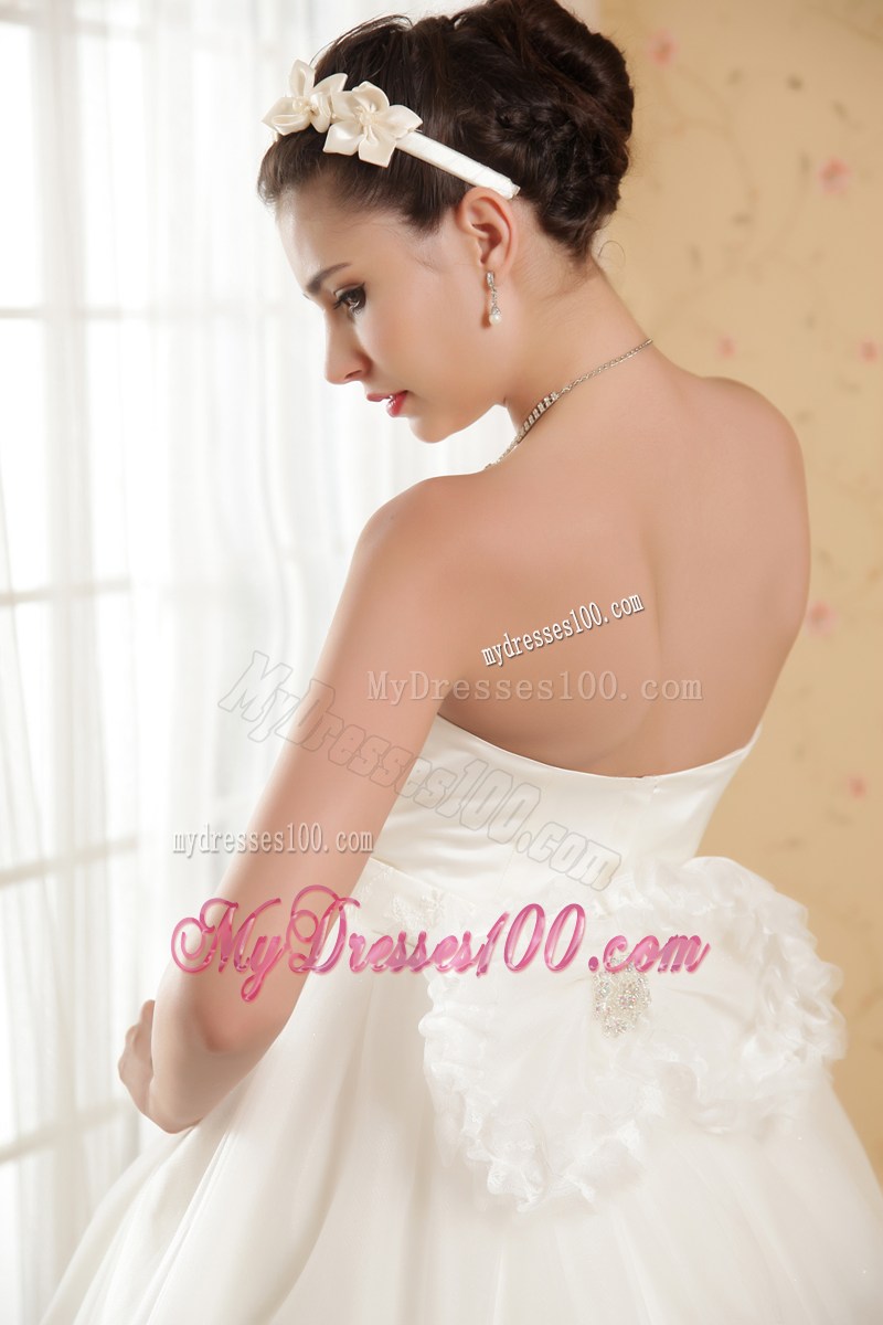 Ruche Strapless Floor Length Beaded White Wedding Gown Ruffle Layers