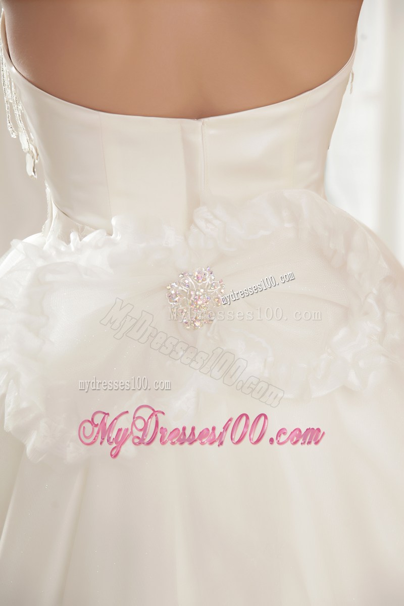 Ruche Strapless Floor Length Beaded White Wedding Gown Ruffle Layers