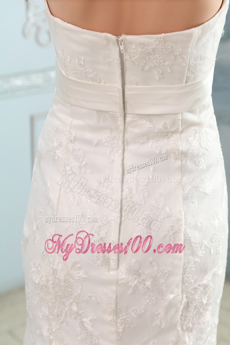 Bowknot Belt Accent Mermaid Strapless Wedding Dress Court Train