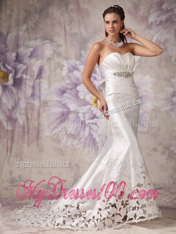 Beading and Bow Accent Court Wedding Gown with Hollowed-Out Hemline