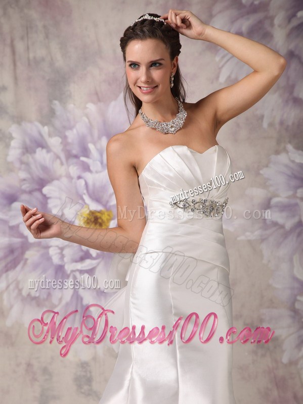 Beading and Bow Accent Court Wedding Gown with Hollowed-Out Hemline