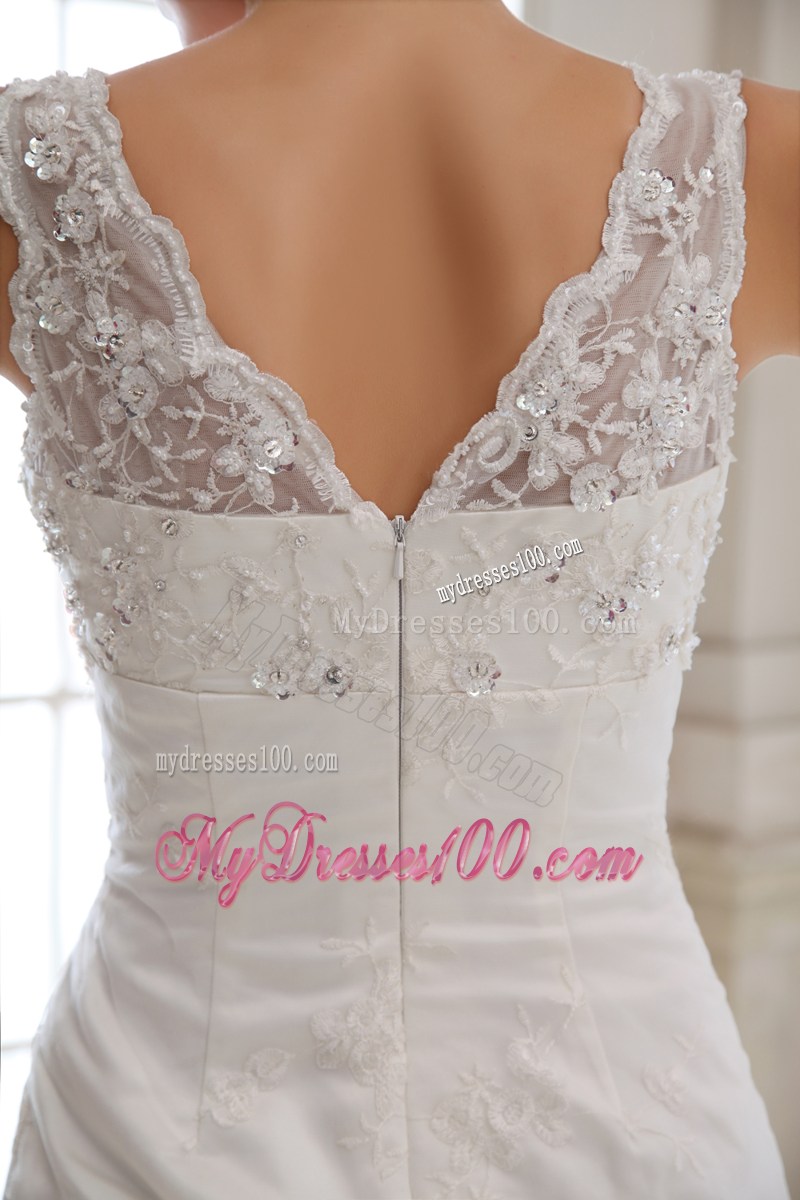 Mermaid V-neck Court Train Beading and Appliques Wedding Dress