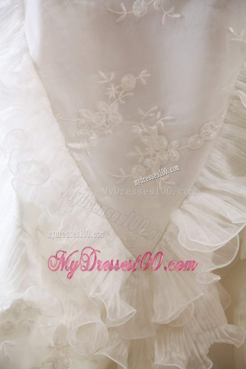 Mermaid V-neck Court Train Beading and Appliques Wedding Dress