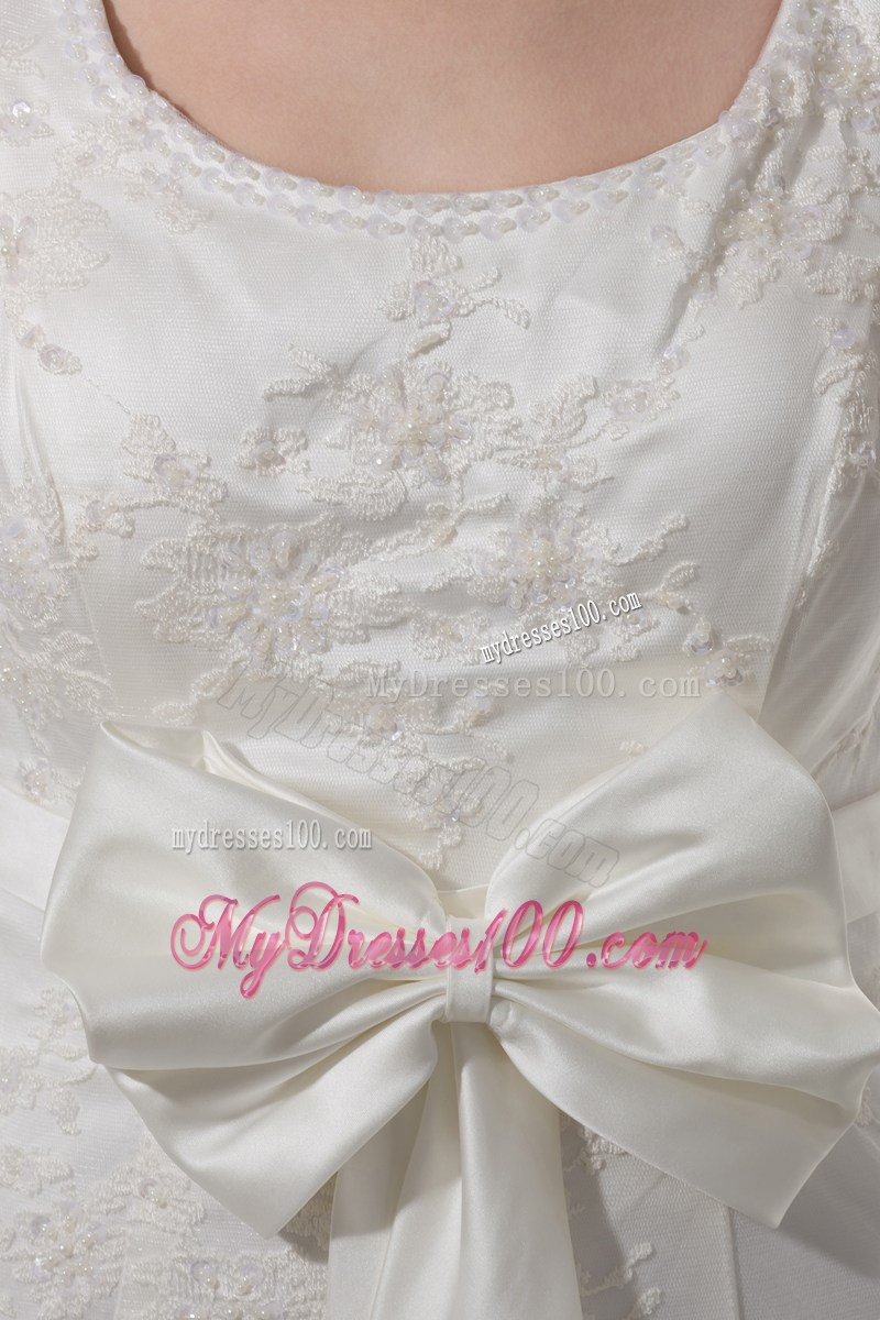 White Lace and Satin Mermaid Court Train with Beading and Bowknot