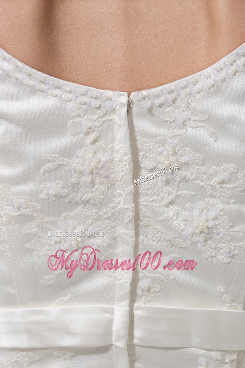 White Lace and Satin Mermaid Court Train with Beading and Bowknot