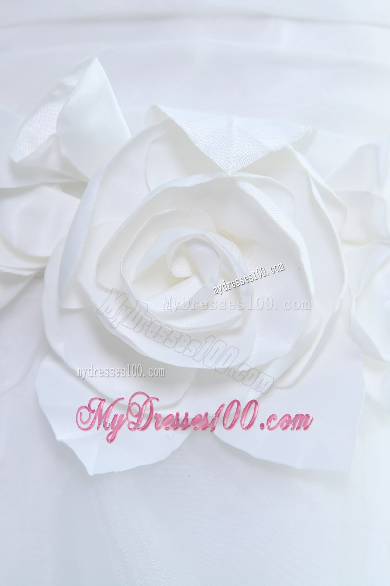 Flowers and Ruches Decorate on A-line Court Train Wedding Dress