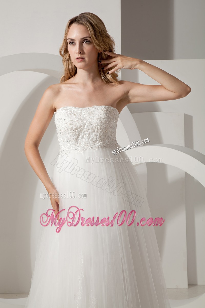 Modest Strapless Brush Train Appliques Wedding Anniversary Dress
