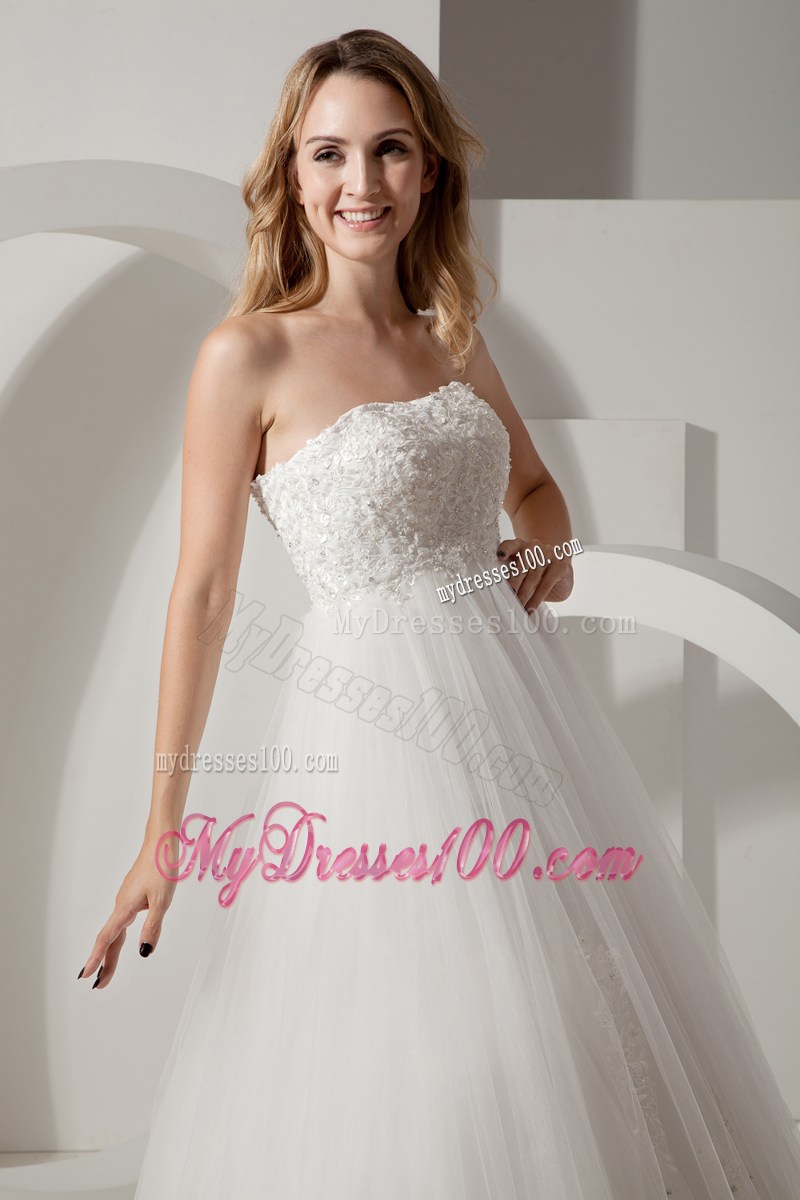 Modest Strapless Brush Train Appliques Wedding Anniversary Dress