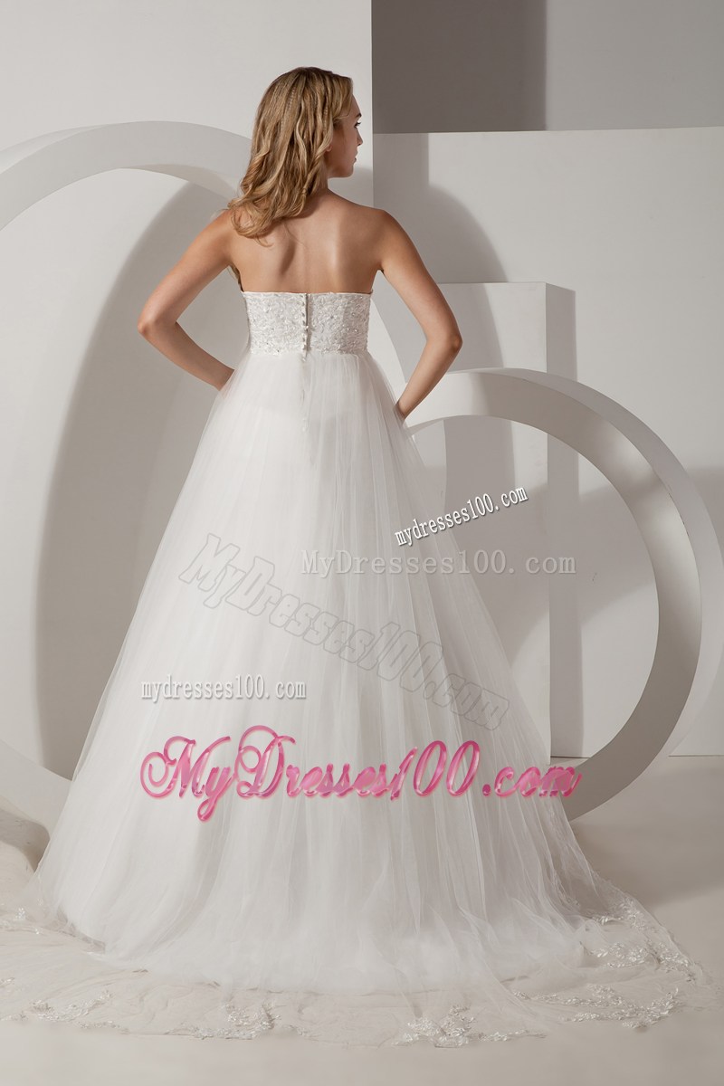 Modest Strapless Brush Train Appliques Wedding Anniversary Dress