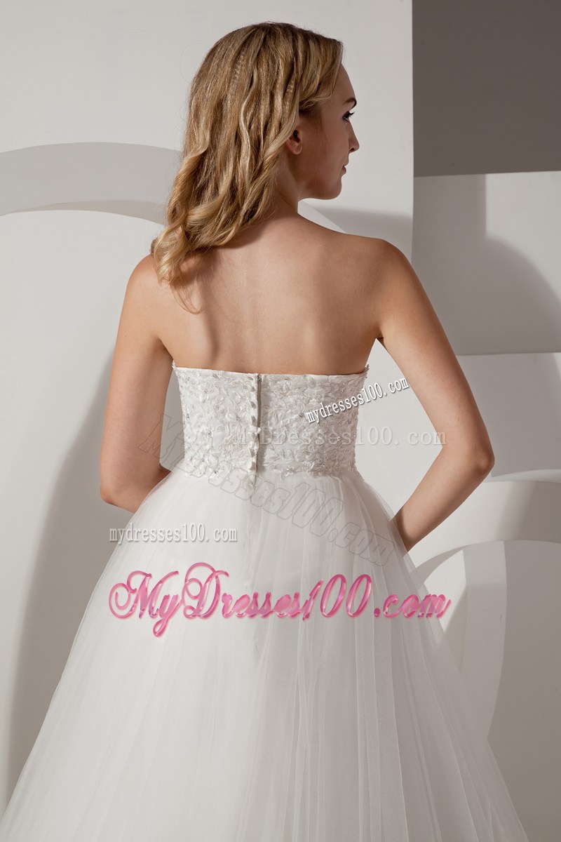 Modest Strapless Brush Train Appliques Wedding Anniversary Dress