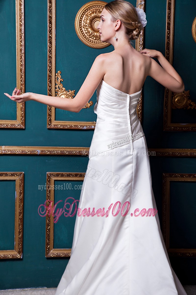 Ruching Beading and Appliques Decorated Brush Train Bridal Gown