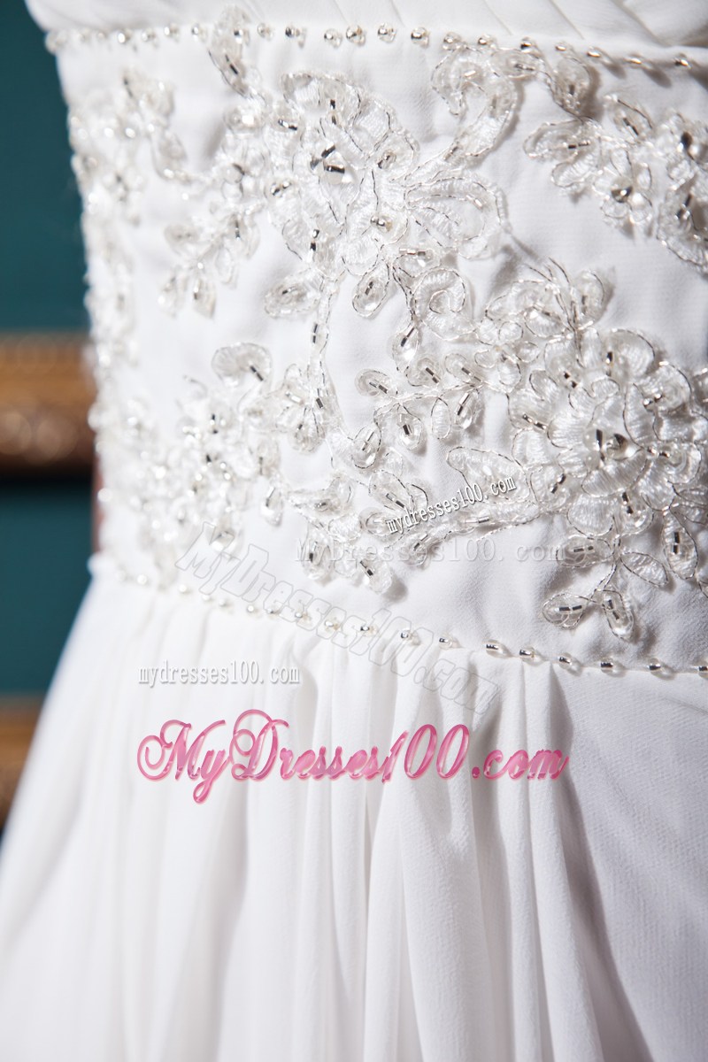 Nifty Empire Court Train Straps Ruffles White Wedding Gown in vogue